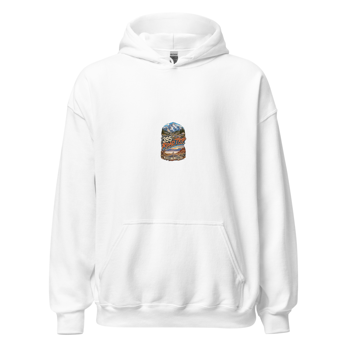 Highway 395 Road Trip Enamel Unisex Hoodie product mockup 4