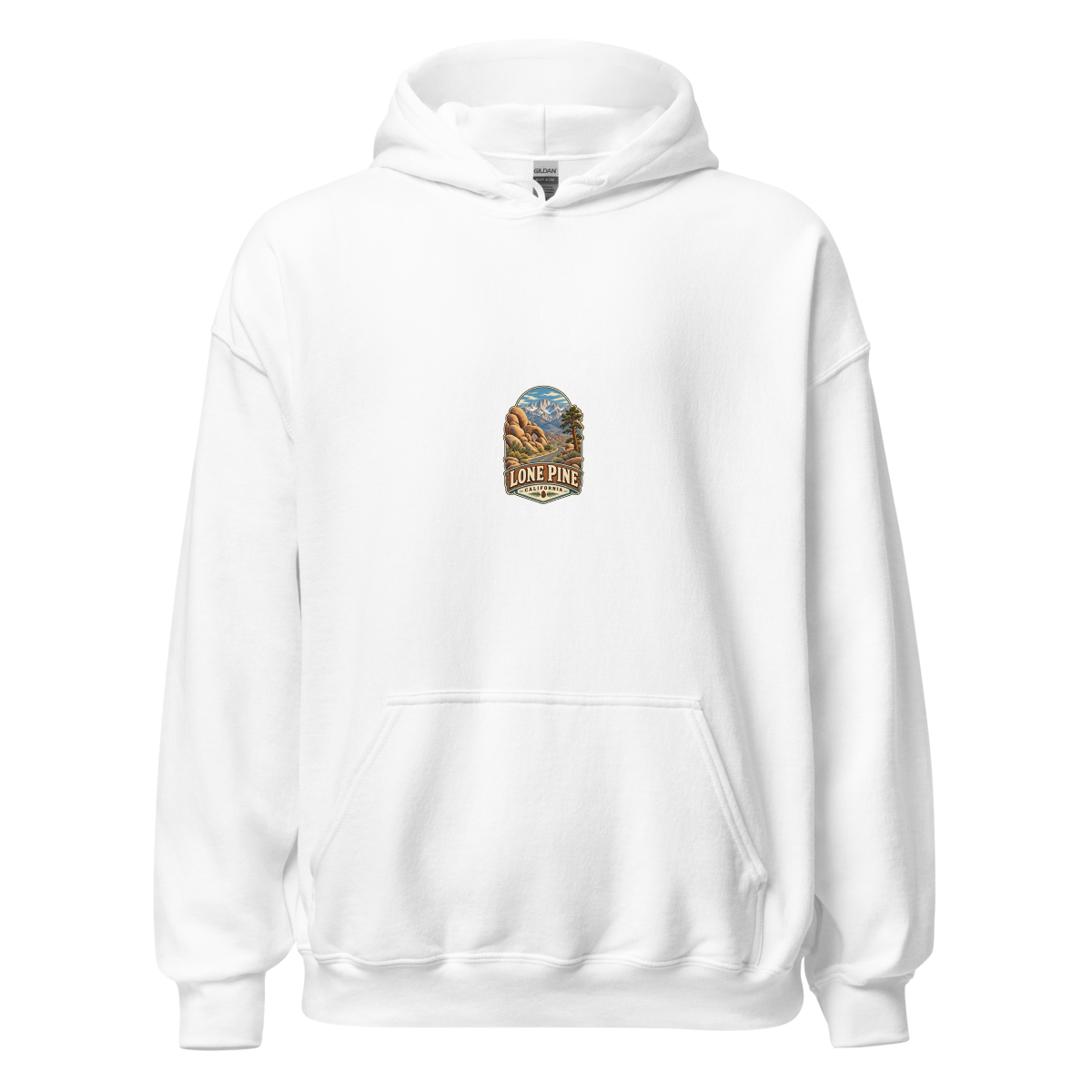 Lone Pine Scenic Road Enamel Camping Mug – California Gift Unisex Hoodie product mockup 4
