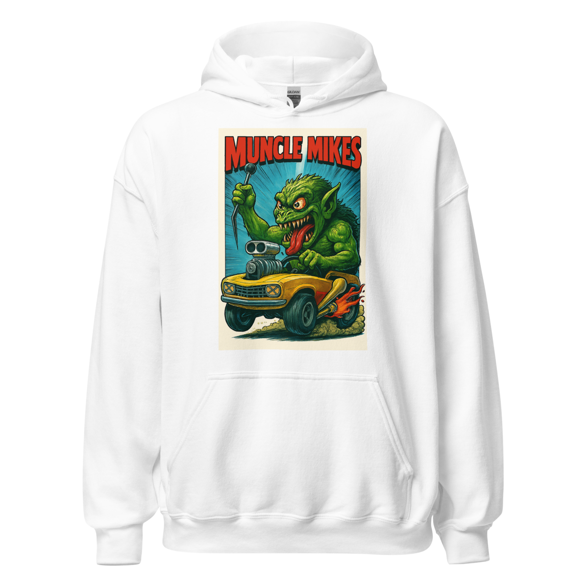Monster Mugs 005 Hot Rod Coffee Mug — Muncle Mikes Unisex Hoodie product mockup 4