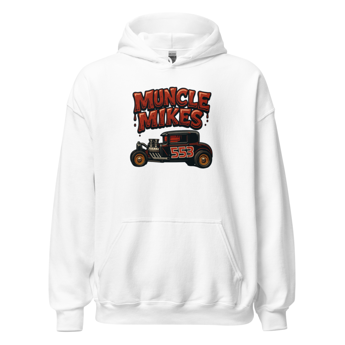 Muncle Mikes Hot Rod and Rat Rod Shirt Mayhem! 553 Unisex Hoodie product mockup 4