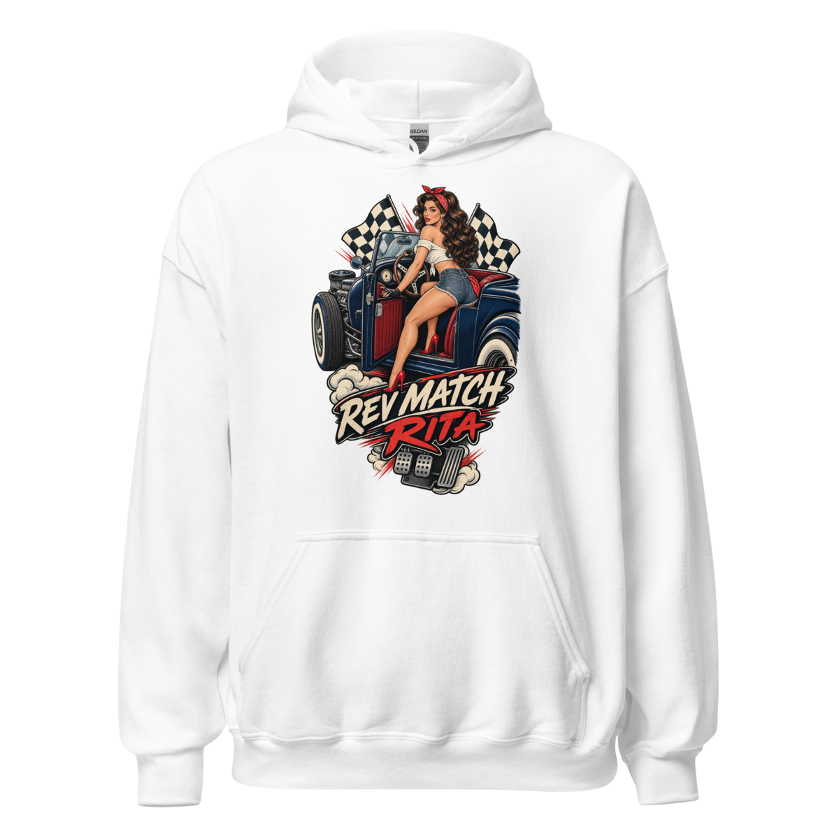 Rev Match Rita Hot Rod Unisex Hoodie product mockup