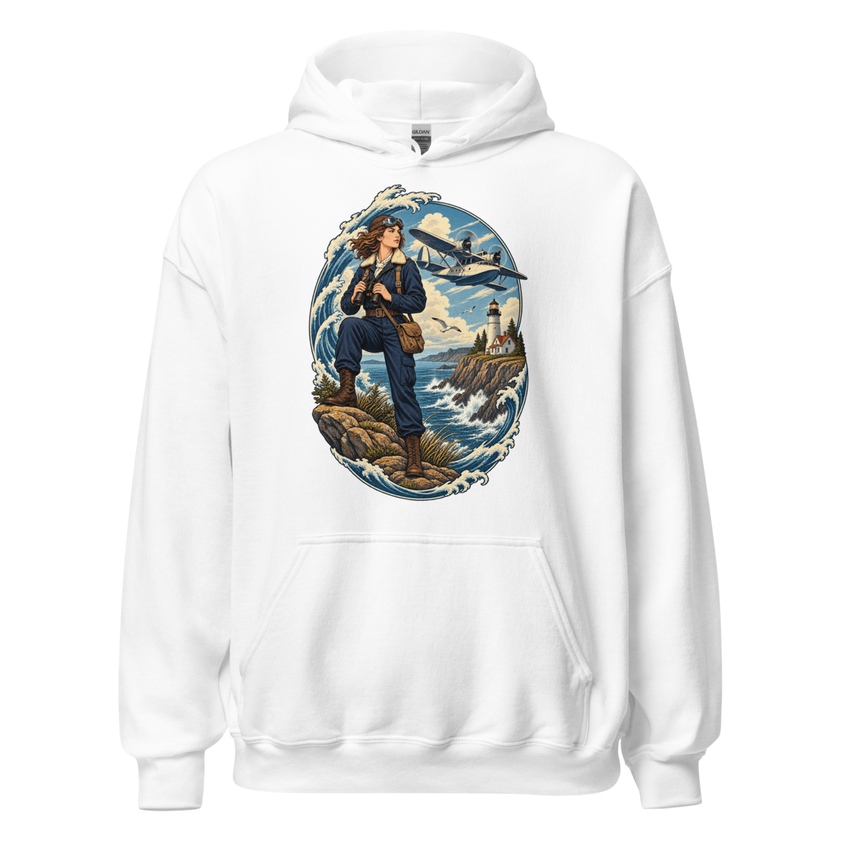 Seaplane Aviator and Lighthouse Unisex Hoodie product mockup