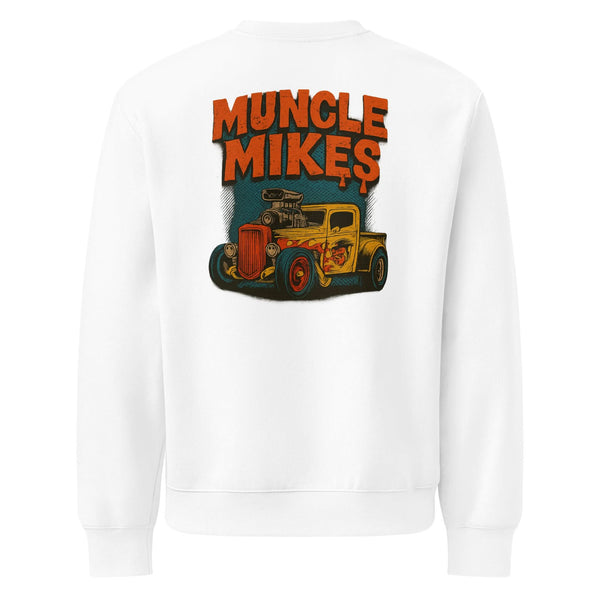 Back view of white Rat Rod Truck 001 oversized sweatshirt