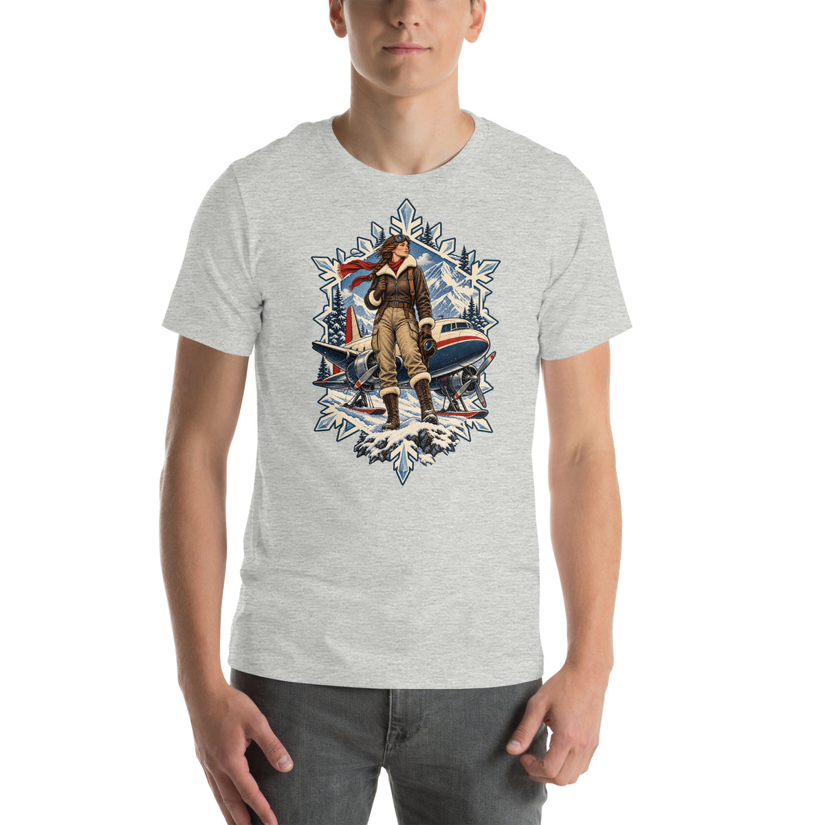 Vintage aviation pin-up T-shirt Edition 05, Athletic Heather front product mockup