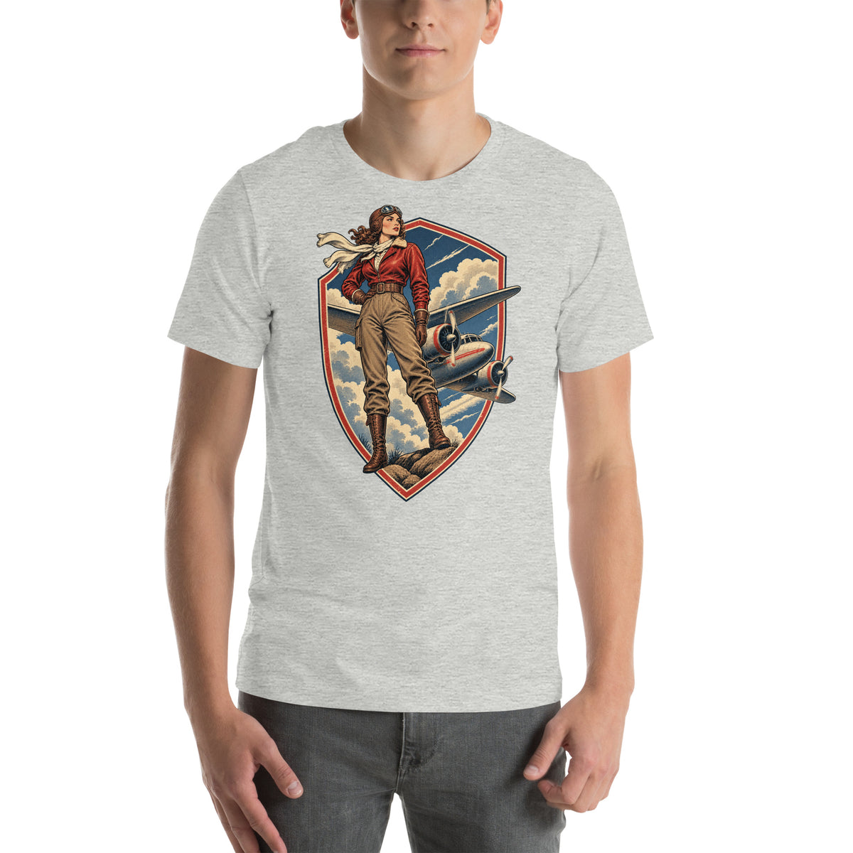 Vintage aviation pin-up T-shirt Edition 06, Athletic Heather front product mockup