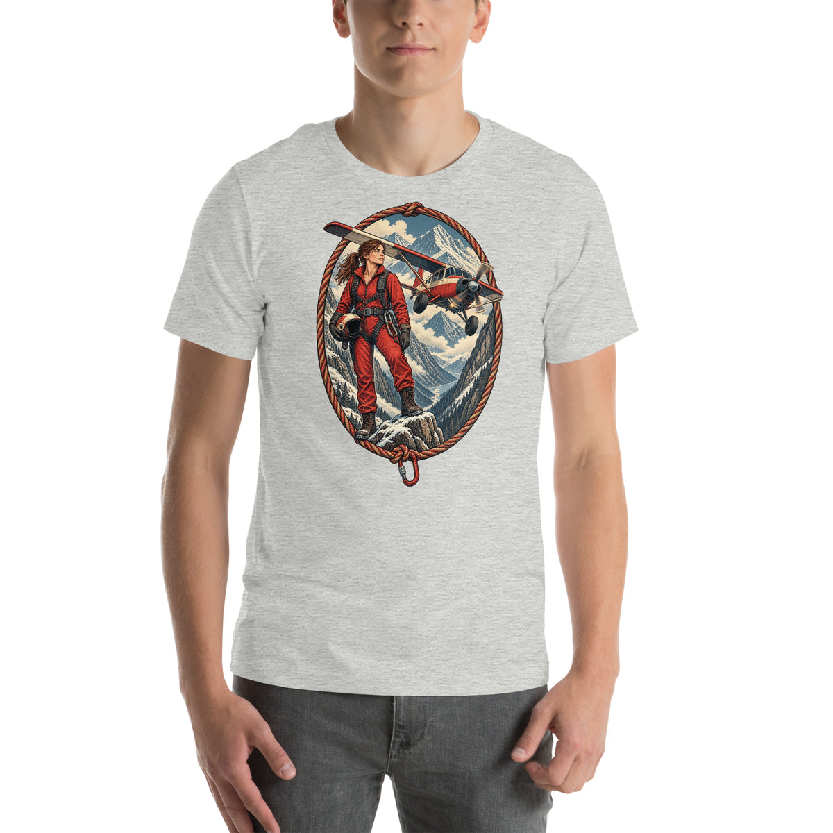 Vintage aviation pin-up T-shirt Edition 07, Athletic Heather front product mockup