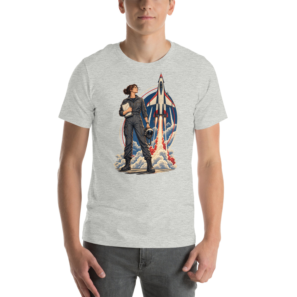 Vintage aviation pin-up T-shirt Edition 10, Athletic Heather front product mockup