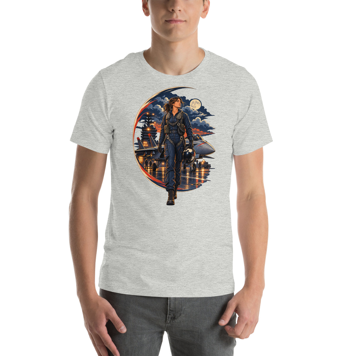 Vintage aviation pin-up T-shirt Edition 20, Athletic Heather front product mockup