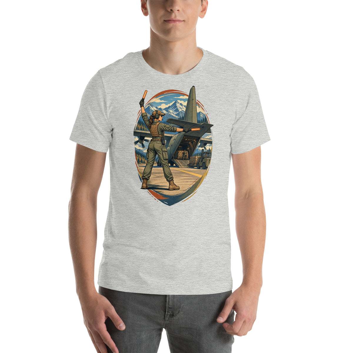 Vintage aviation pin-up T-shirt Edition 21, Athletic Heather front product mockup