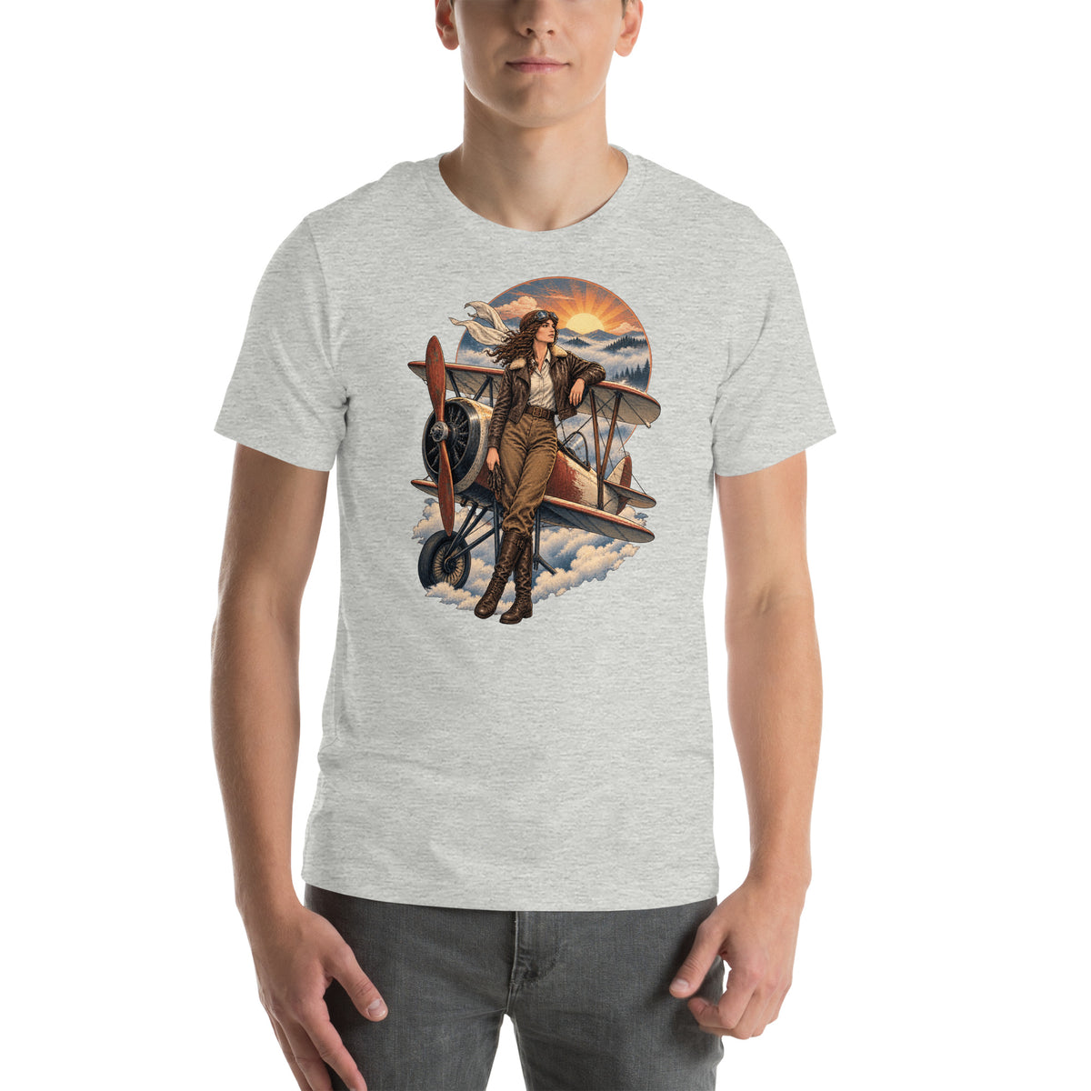 Vintage aviation pin-up T-shirt Edition 22, Athletic Heather front product mockup