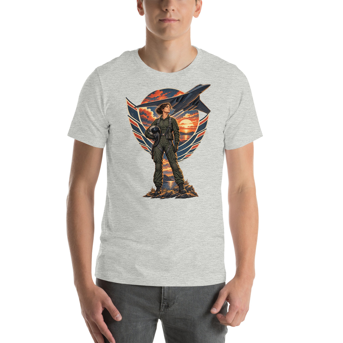 Vintage aviation pin-up T-shirt Edition 27, Athletic Heather front product mockup
