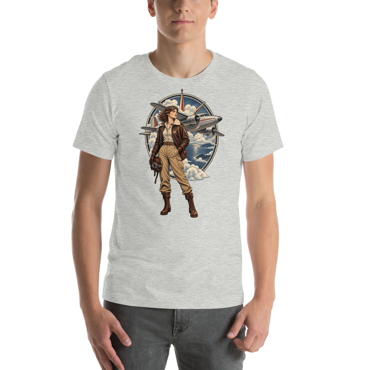 Vintage aviation pin-up T-shirt Edition 38, Athletic Heather front product mockup