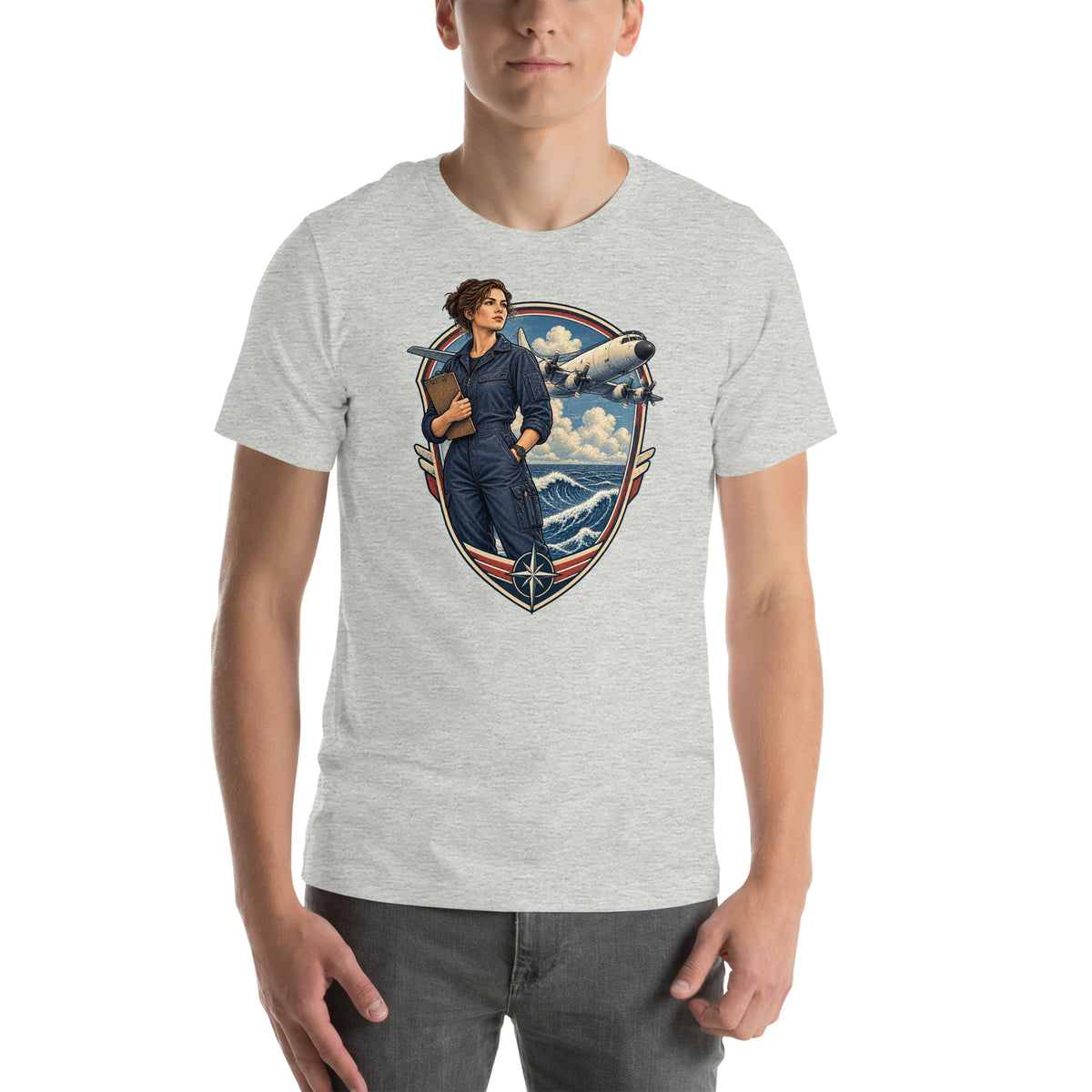 Vintage aviation pin-up T-shirt Edition 39, Athletic Heather front product mockup