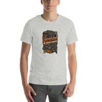 Prototype Number—We Stopped Counting garage T-shirt, Athletic Heather front mockup
