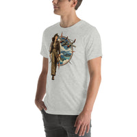 Vintage aviation pin-up T-shirt Edition 18 dark colors, Athletic Heather Left Front mockup