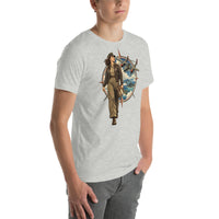 Vintage aviation pin-up T-shirt Edition 18 dark colors, Athletic Heather Right Front mockup