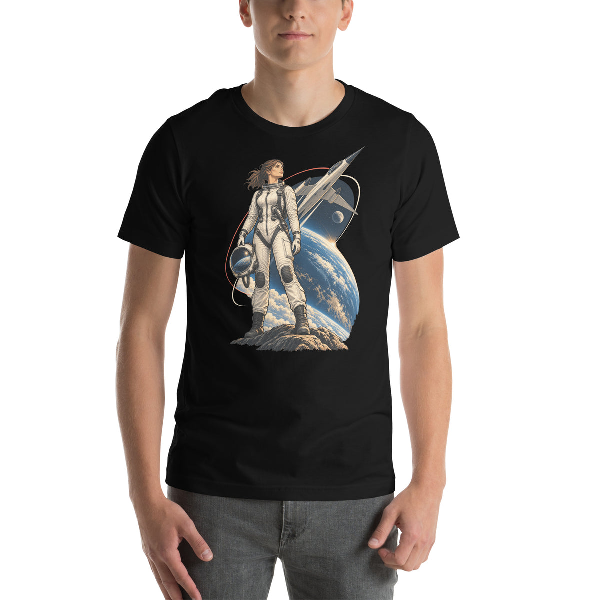 Vintage aviation pin-up T-shirt Edition 41, Black front product mockup