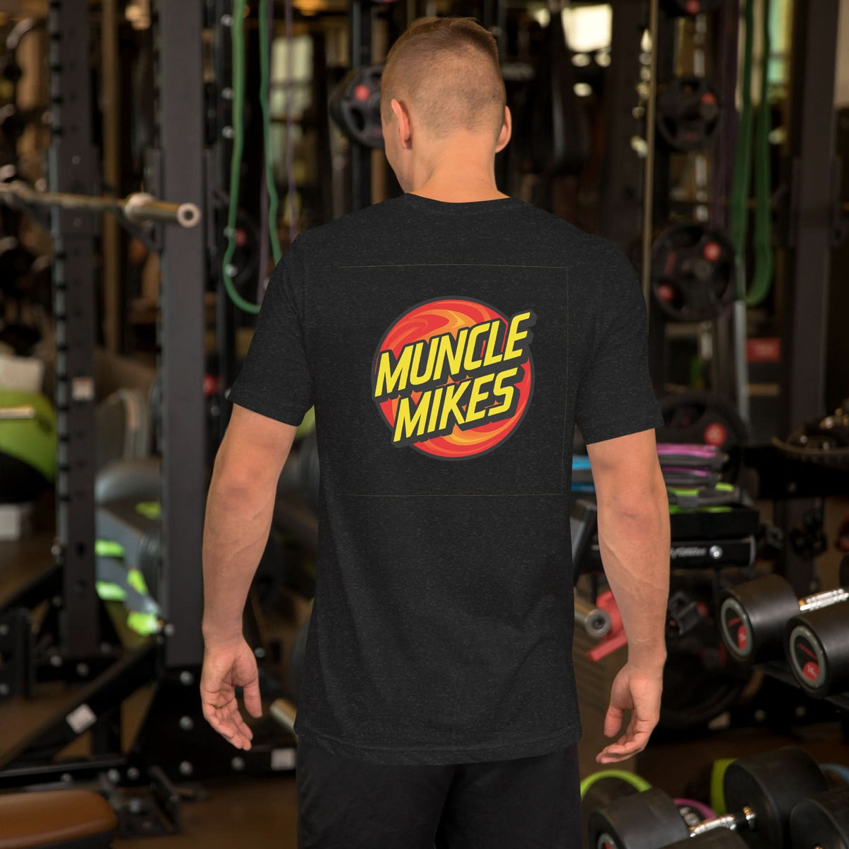 Muncle Mikes Shop Shirt 001 in black heather, back view