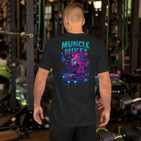 Back view of black heather Monster Rods 005 unisex T-shirt