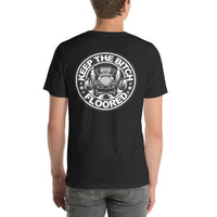 Back view of black heather Keep It Floored unisex T-shirt