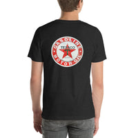 Back view of black heather TEXACO Vintage Gas and Oil unisex T-shirt