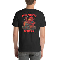 Back view of black heather Monster Rods 020 unisex T-shirt