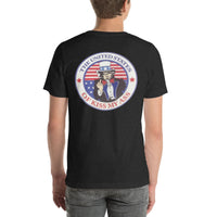 Back view of black heather America the Great Red, White and Blue 001 unisex T-shirt