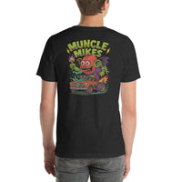 Back view of black heather Monster Rods 031 unisex T-shirt