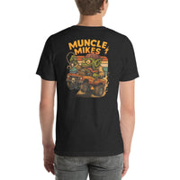 Back view of black heather Monster Rods 034 unisex T-shirt