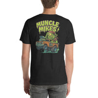 Back view of black heather Monster Rods 037 unisex T-shirt