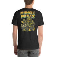 Back view of black heather Monster Rods 039 unisex T-shirt