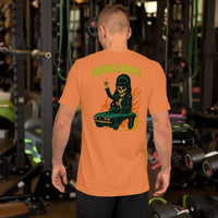 Back view of burnt orange Monster Rods 012 unisex T-shirt