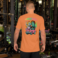 Back view of burnt orange Monster Rods 016 unisex T-shirt