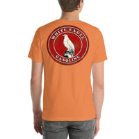 Back view of burnt orange White Eagle Vintage Gas and Oil unisex T-shirt