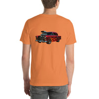 Back view of burnt orange Hot Rod 001 unisex T-shirt