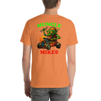 Back view of burnt orange Monster Rods 023 unisex T-shirt