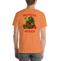 Back view of burnt orange Monster Rods 024 unisex T-shirt