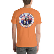 Back view of burnt orange America the Great Red, White and Blue 001 unisex T-shirt