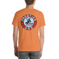 Back view of burnt orange Frontier Gas Vintage Gas and Oil unisex T-shirt