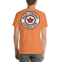 Back view of burnt orange Red Crown Gasoline Vintage Gas and Oil unisex T-shirt