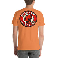 Back view of burnt orange Mohawk Gasoline Vintage Gas and Oil unisex T-shirt