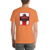 Back view of burnt orange Thorobread Oil Vintage Gas and Oil unisex T-shirt