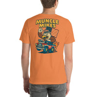 Back view of burnt orange Monster Rods 027 unisex T-shirt