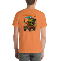 Back view of burnt orange Monster Rods 033 unisex T-shirt