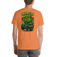 Back view of burnt orange Monster Rods 035 unisex T-shirt
