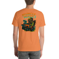 Back view of burnt orange Monster Rods 036 unisex T-shirt