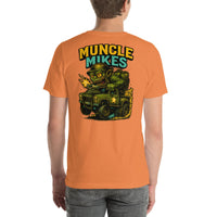 Back view of burnt orange Monster Rods 040 unisex T-shirt