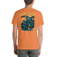 Back view of burnt orange Monster Rods 041 unisex T-shirt