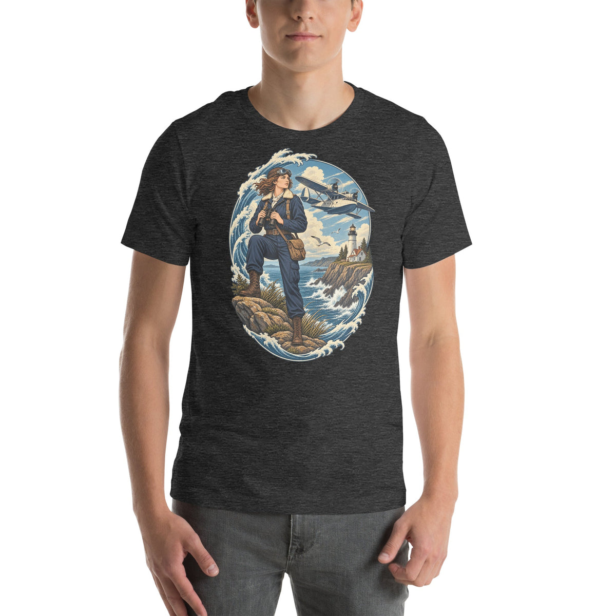 Seaplane Aviator & Lighthouse Graphic T-Shirt — product view 1