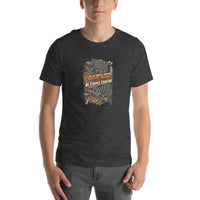 Prototype Number—We Stopped Counting garage T-shirt, Dark Grey Heather front mockup